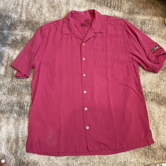 Tommy Bahama Dark Rose Button Down Silk Shirt Size Medium - Picture 7 of 14